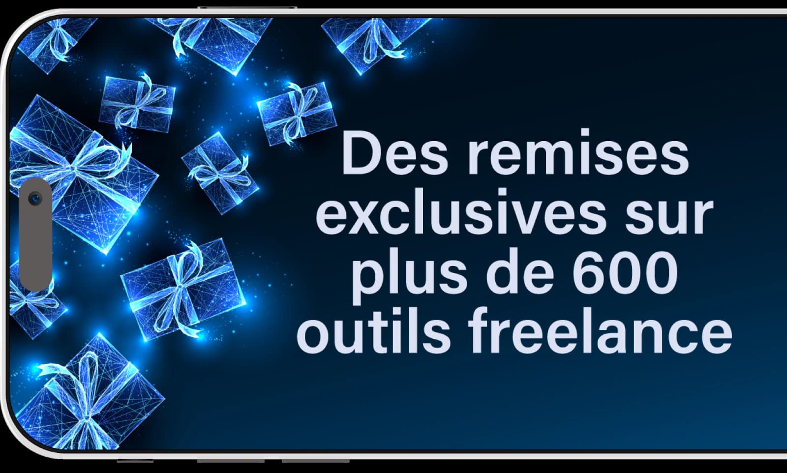 Smartphone affichant le FreeShop InFreelancing avec des remises exclusives